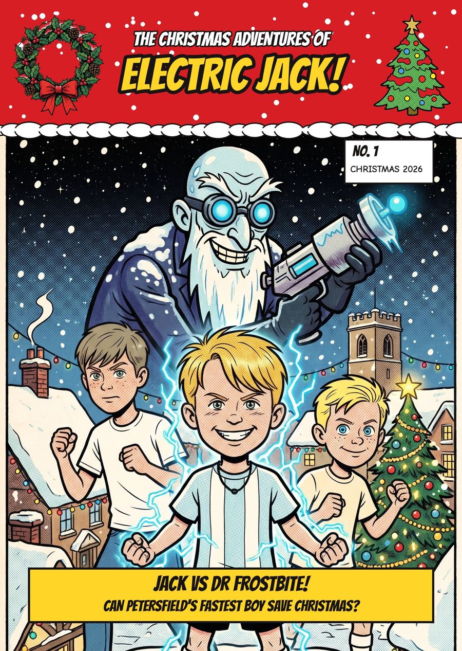 Front cover of a sample comic: The Christmas Adventures of Electric Jack
